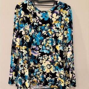 Chico's Size 2 Women’s Large Vibrant Floral Long Sleeve Top Lightweight